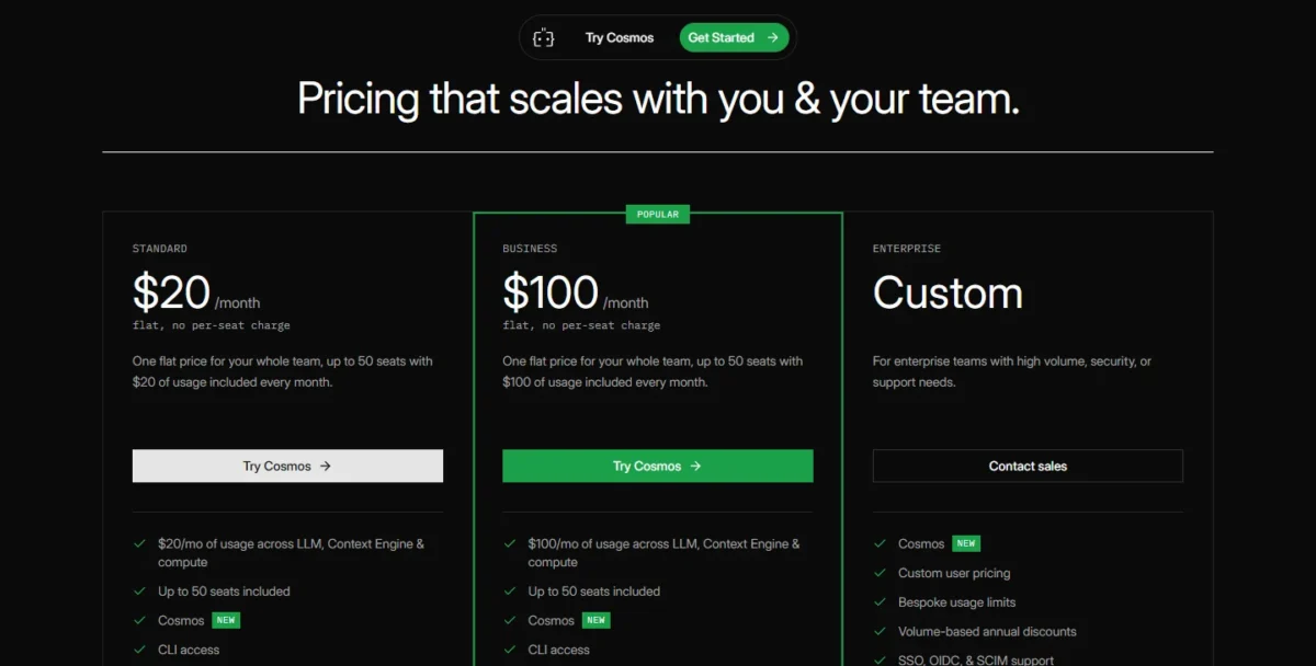 Augment Code pricing page with its plans