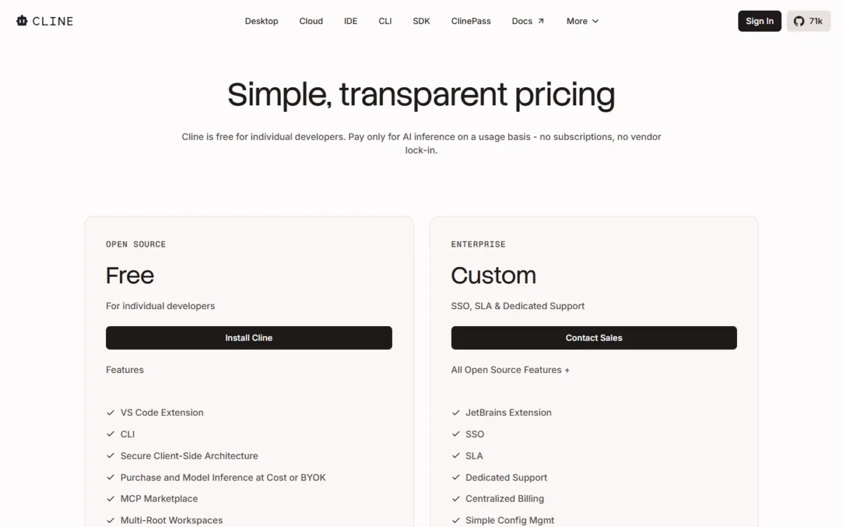 Cline pricing