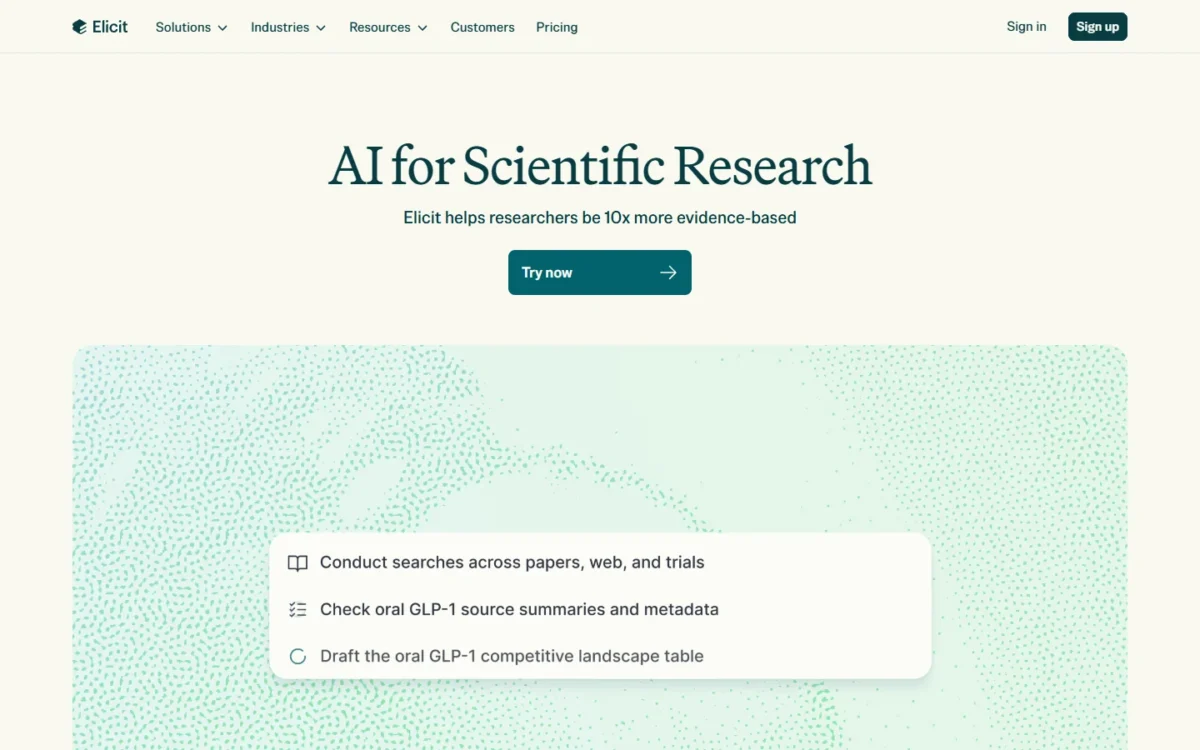 Elicit homepage: AI for Scientific Research