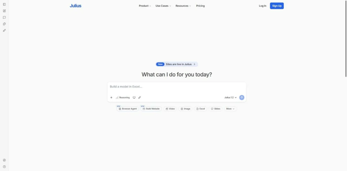 Julius homepage, first screen, with the prompt box