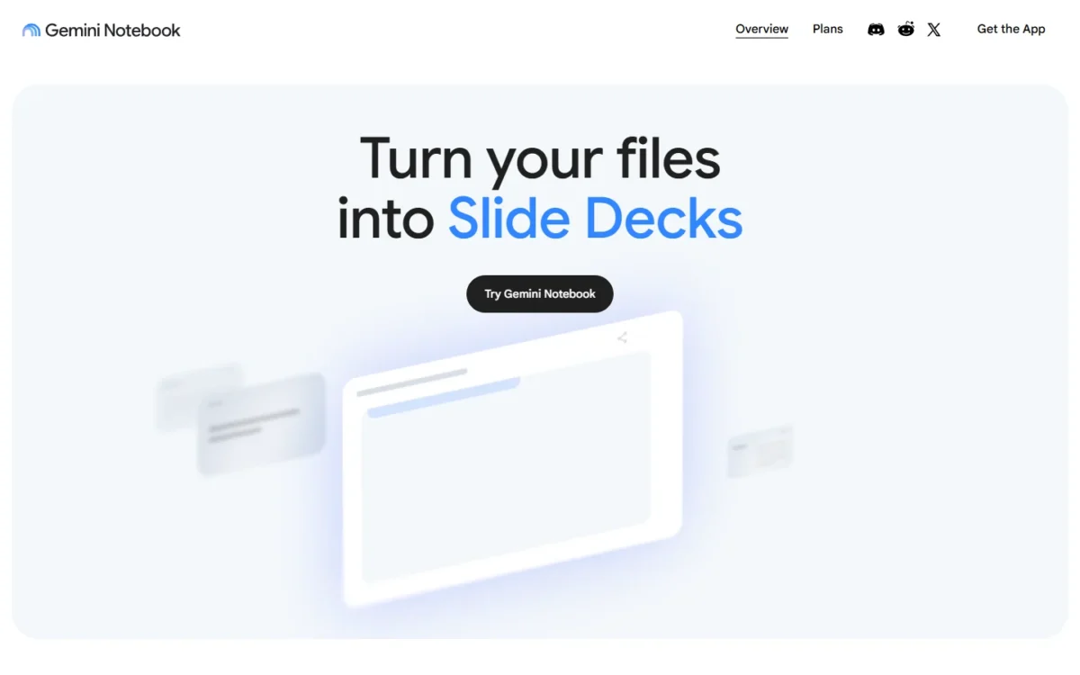 Gemini Notebook homepage: Turn your files into Slide Decks