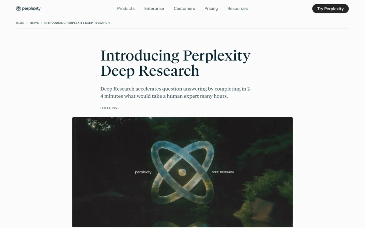 Perplexity's Introducing Perplexity Deep Research page