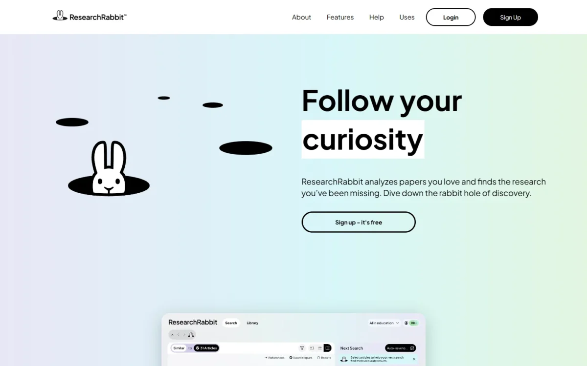 ResearchRabbit homepage: Follow your curiosity