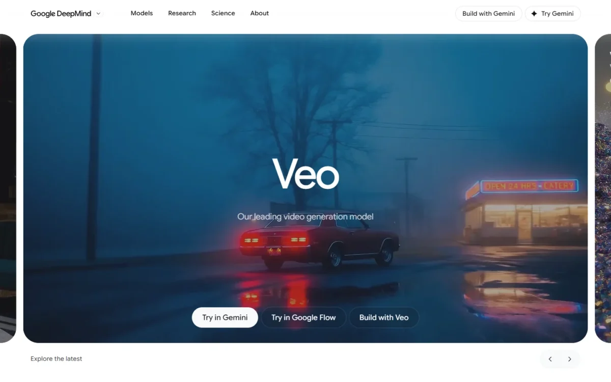 Google DeepMind's Veo 3.1 page, first screen
