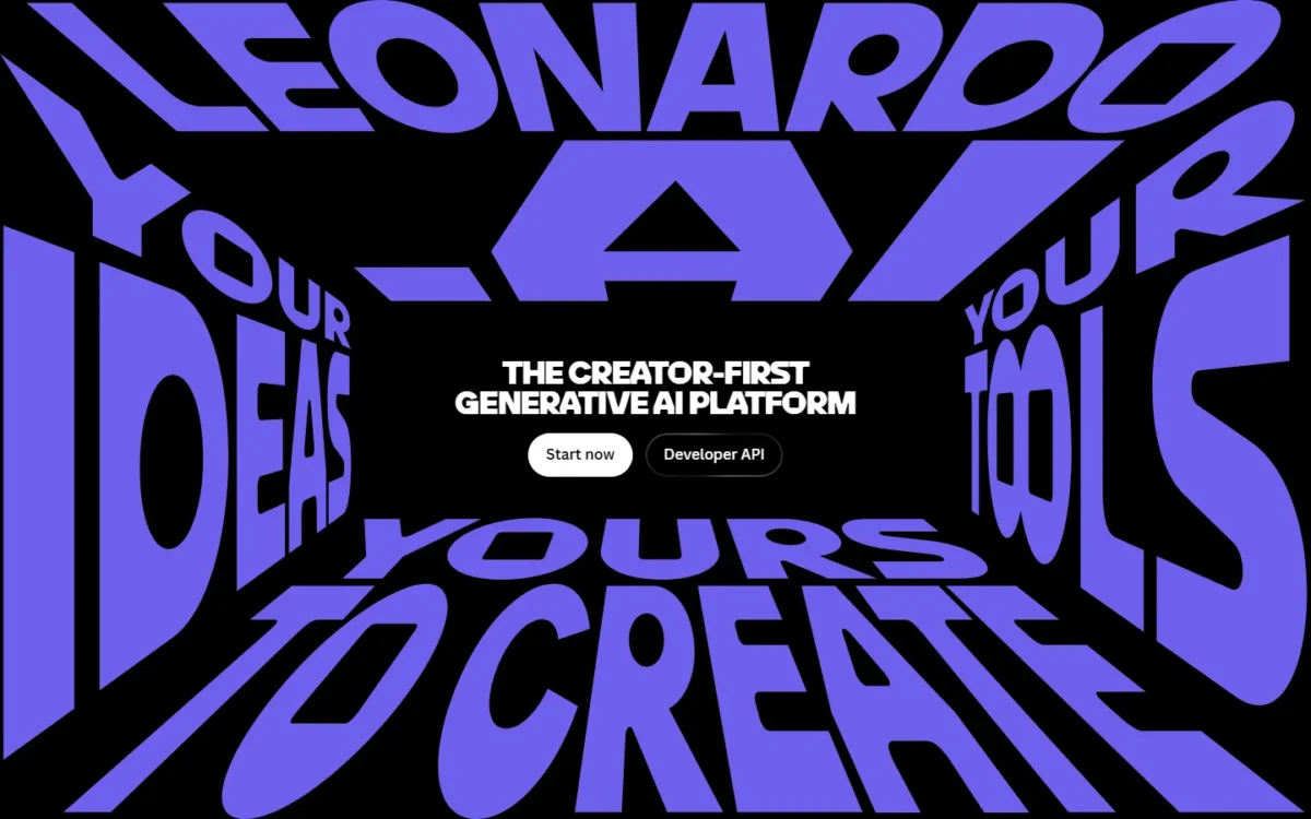 Leonardo.Ai homepage, first screen