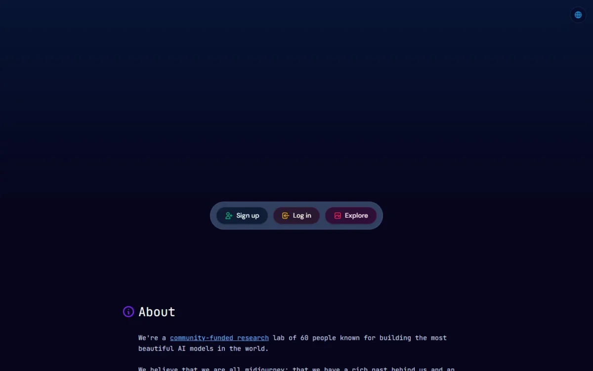 Midjourney homepage, first screen