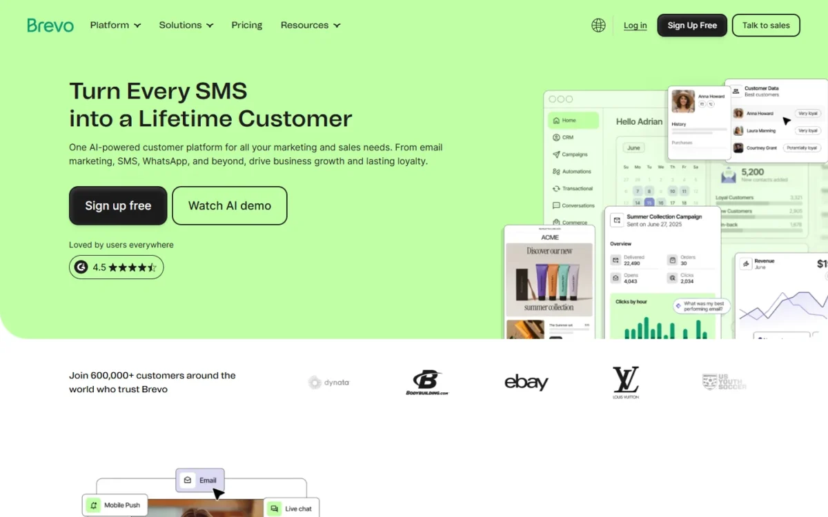 Brevo homepage, first screen