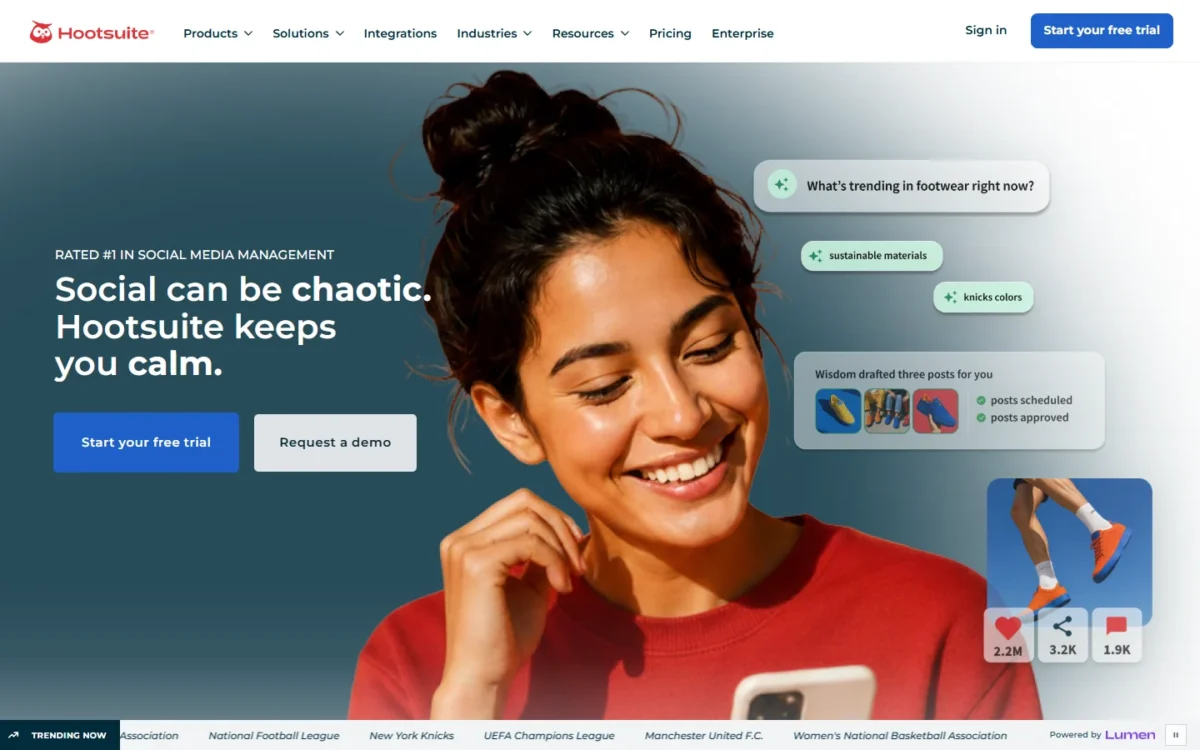 Hootsuite homepage, first screen