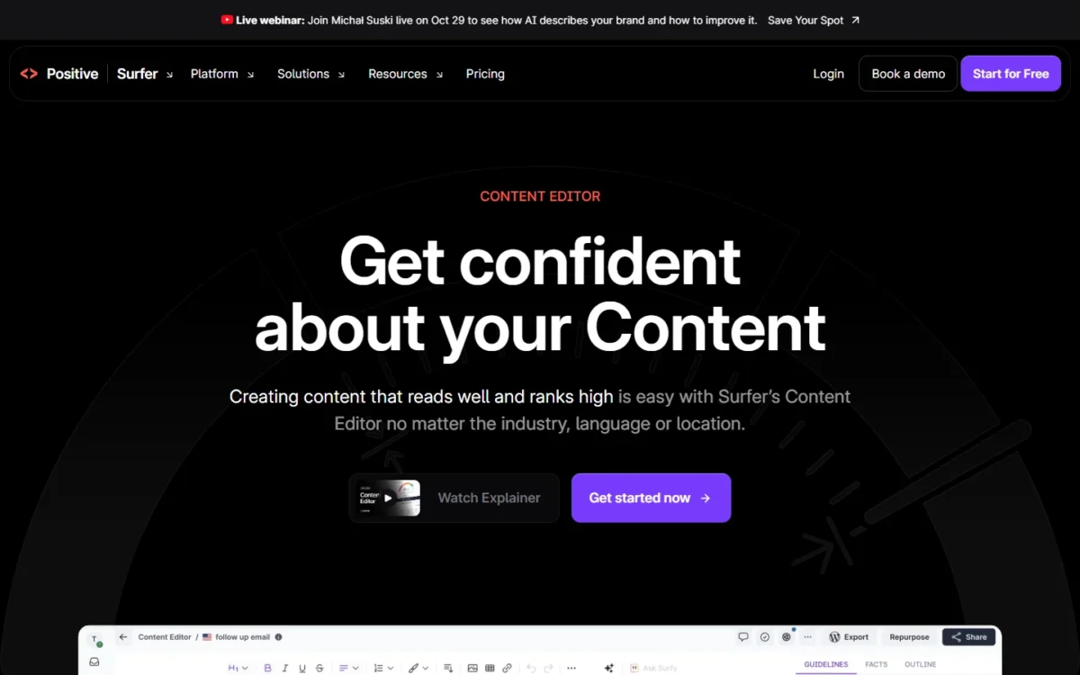 Surfer Content Editor product page