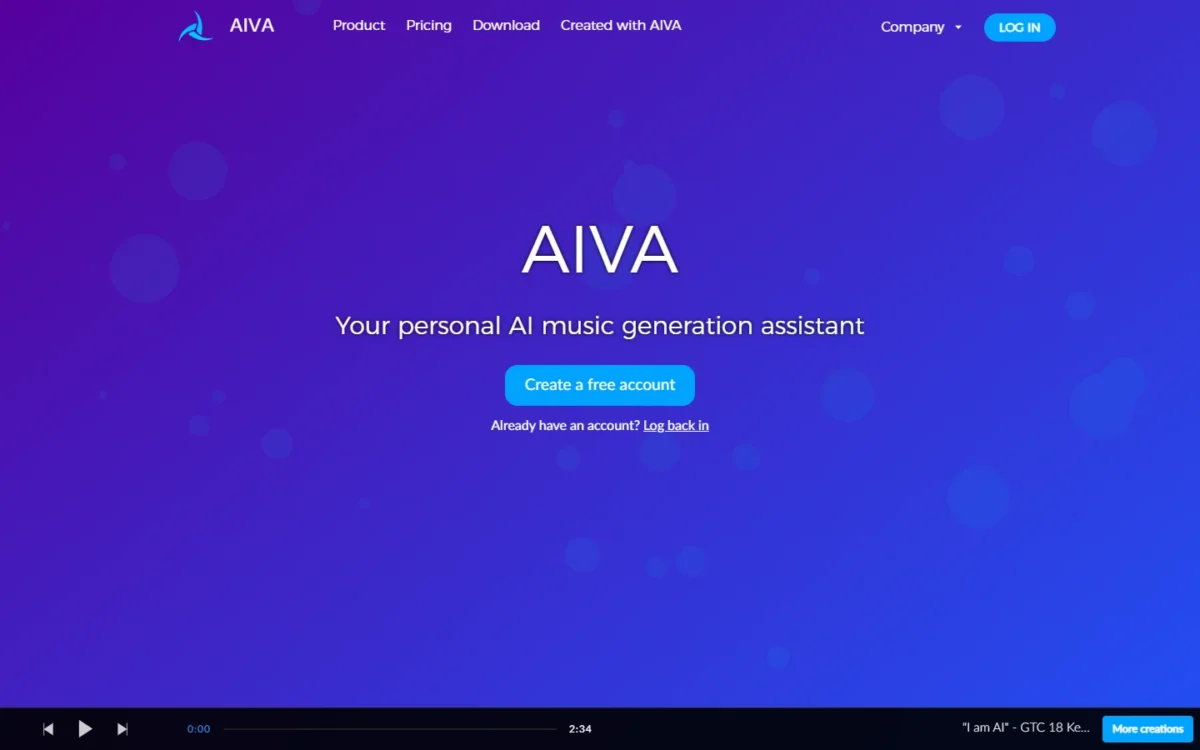 AIVA pricing page opened on the For Enterprises tab, first screen with no prices in view