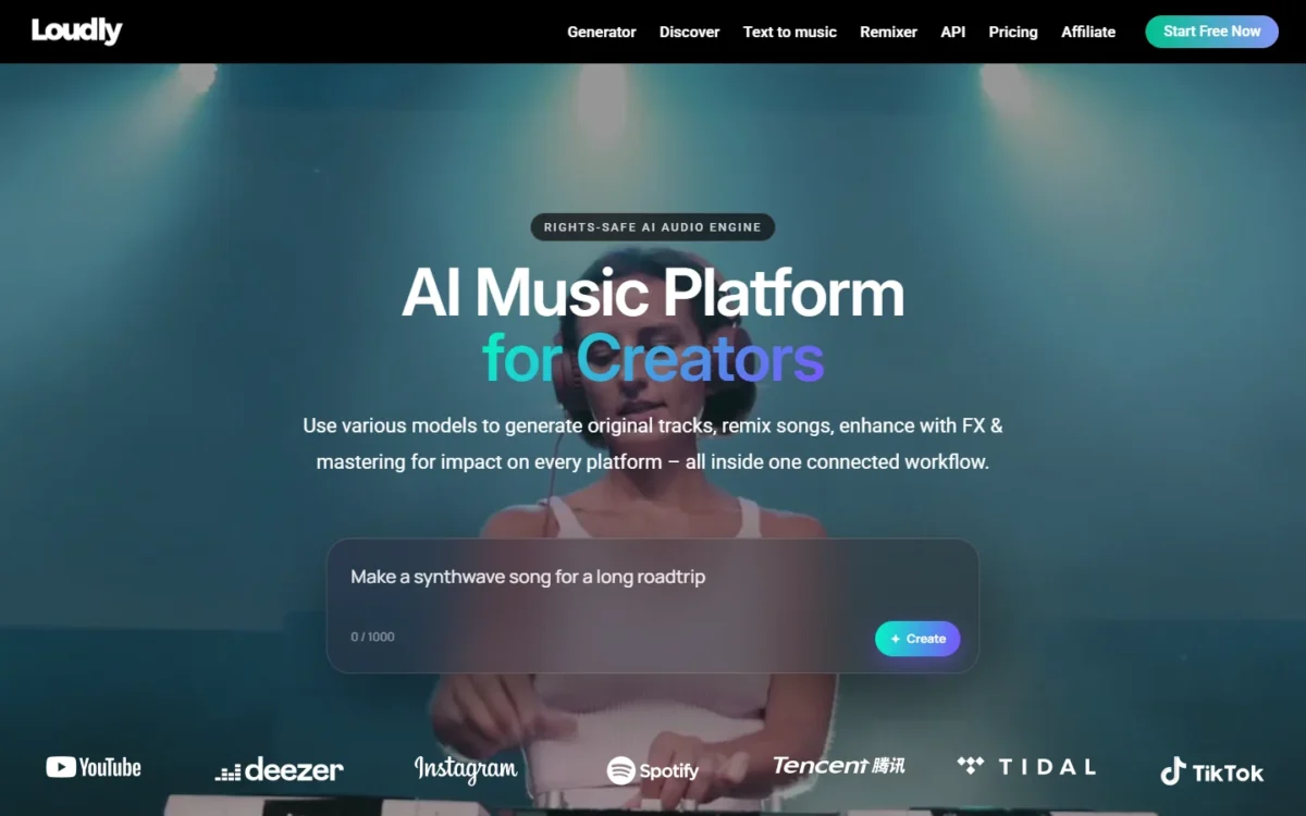 Loudly homepage, first screen