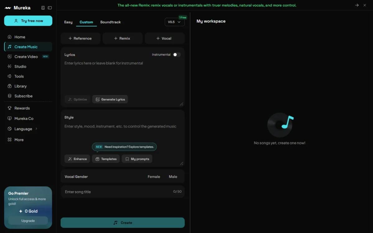 Mureka homepage, first screen