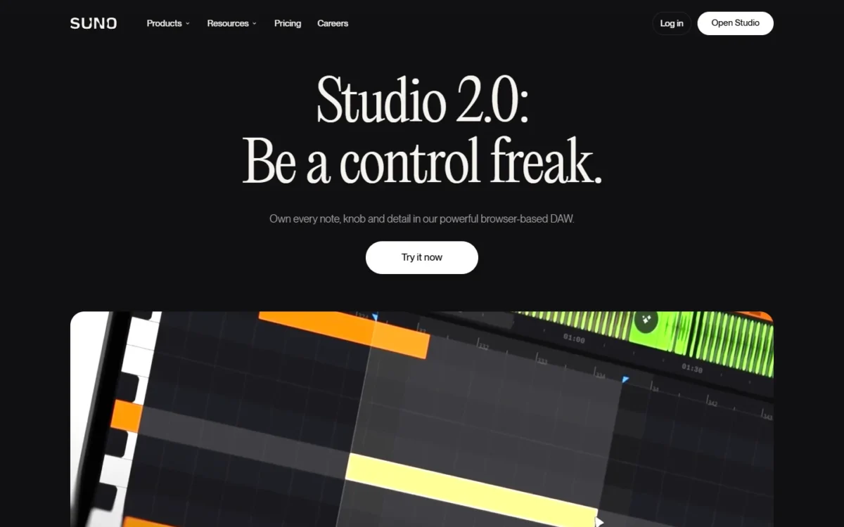 Suno Studio page showing the browser-based DAW editor