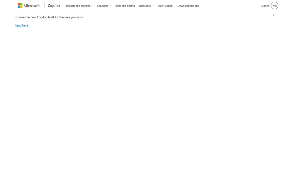 Microsoft 365 Copilot homepage, first screen
