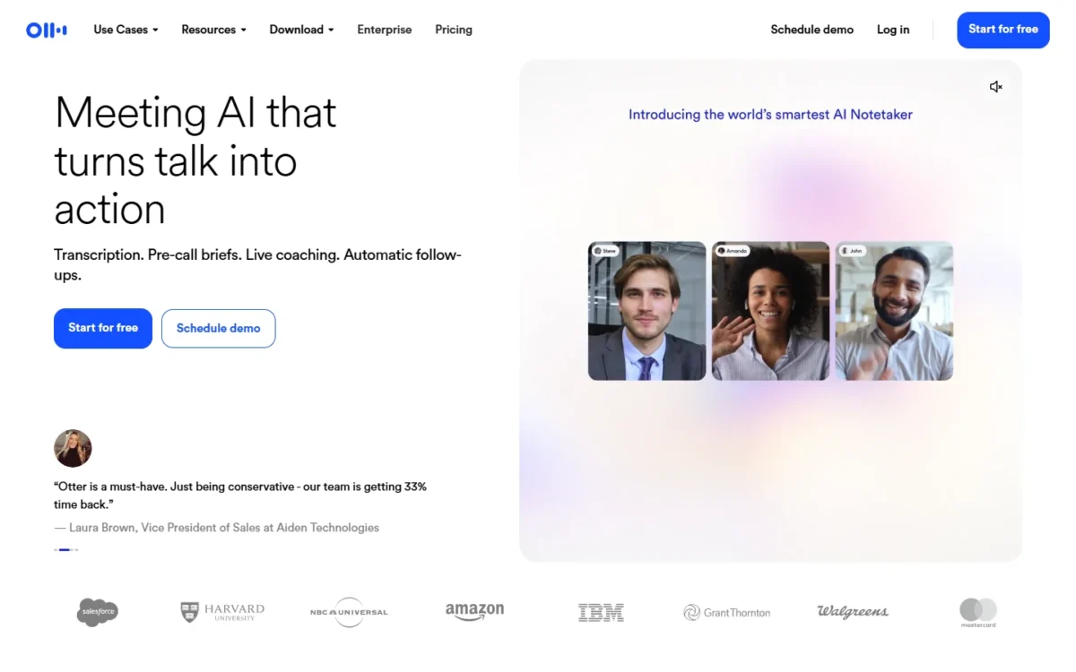 Otter.ai homepage, first screen
