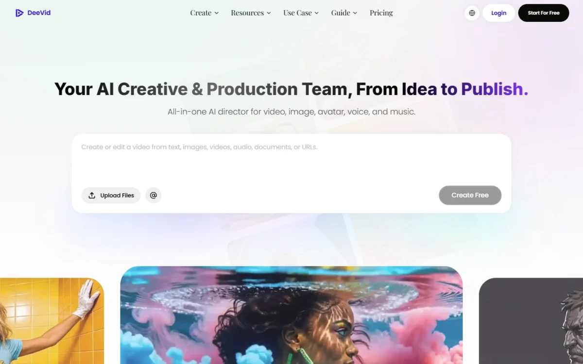 DeeVid homepage, first screen