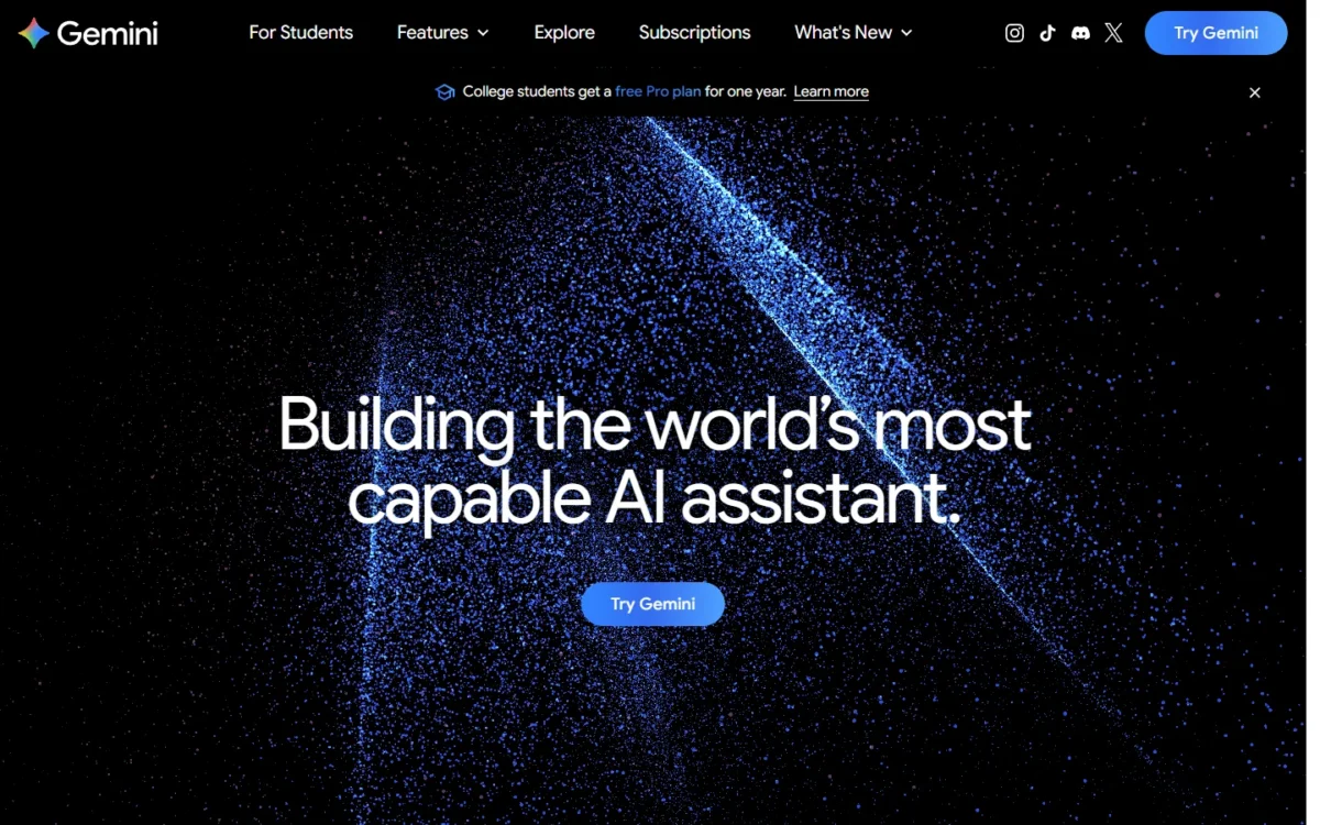 Google Gemini homepage, first screen