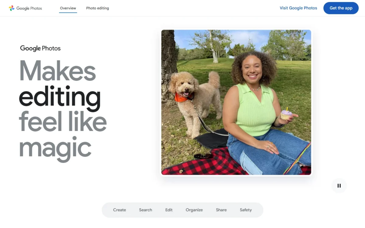 Google Photos homepage, first screen