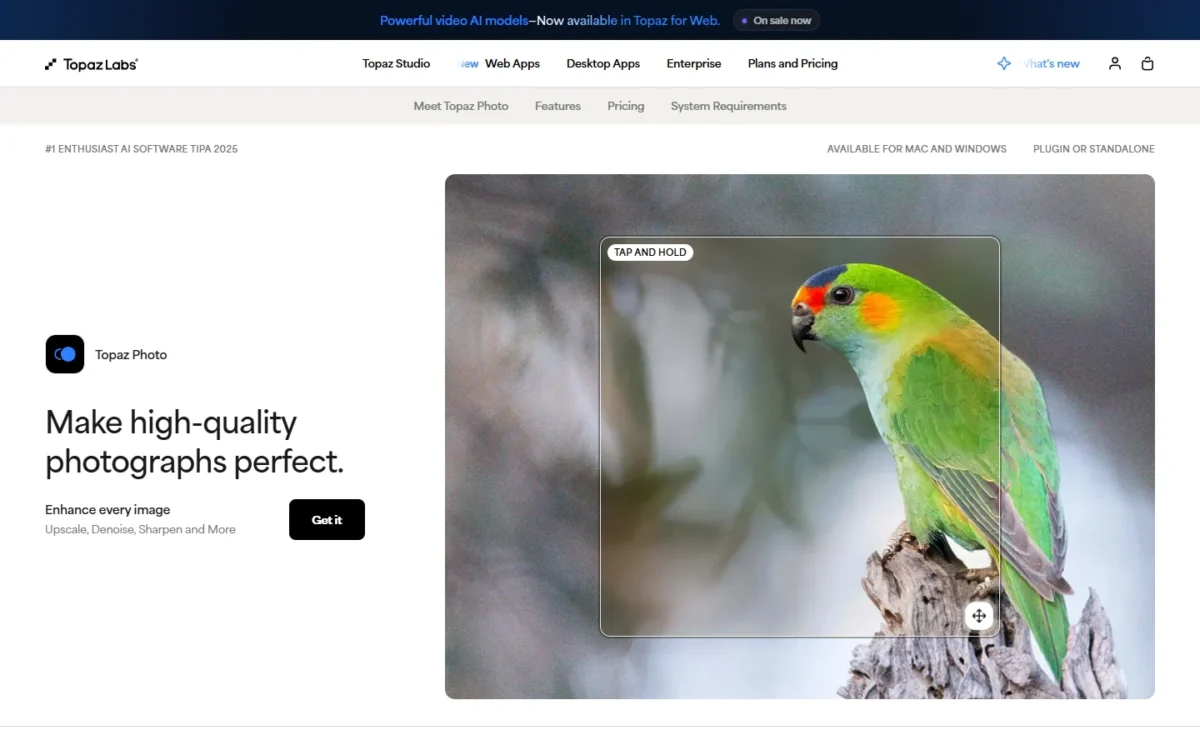 Topaz Photo homepage, first screen
