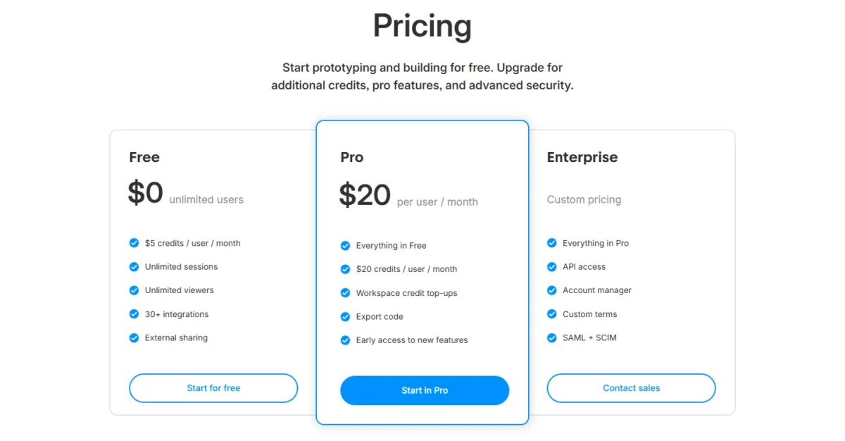 Alloy pricing page with Free at $0 and Pro at $20 per user a month