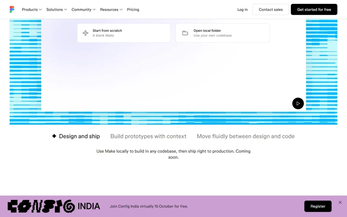 Figma Make page with an Open local folder option marked coming soon