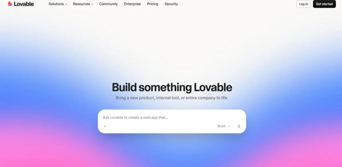 Lovable homepage with the headline Build something Lovable and a prompt box