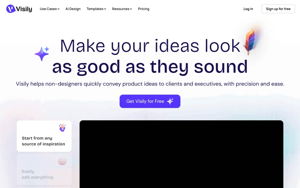 Visily homepage with its headline and sign-up button