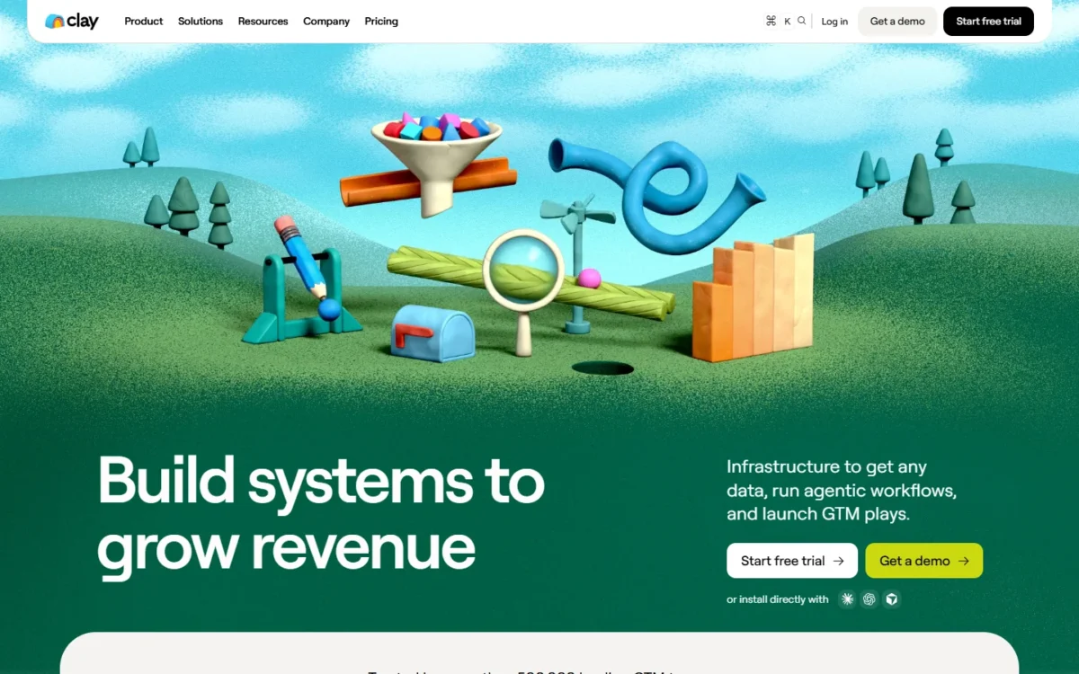 Clay homepage, first screen