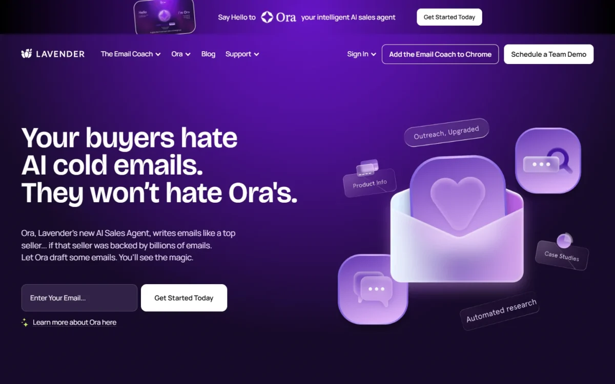 Lavender homepage, first screen