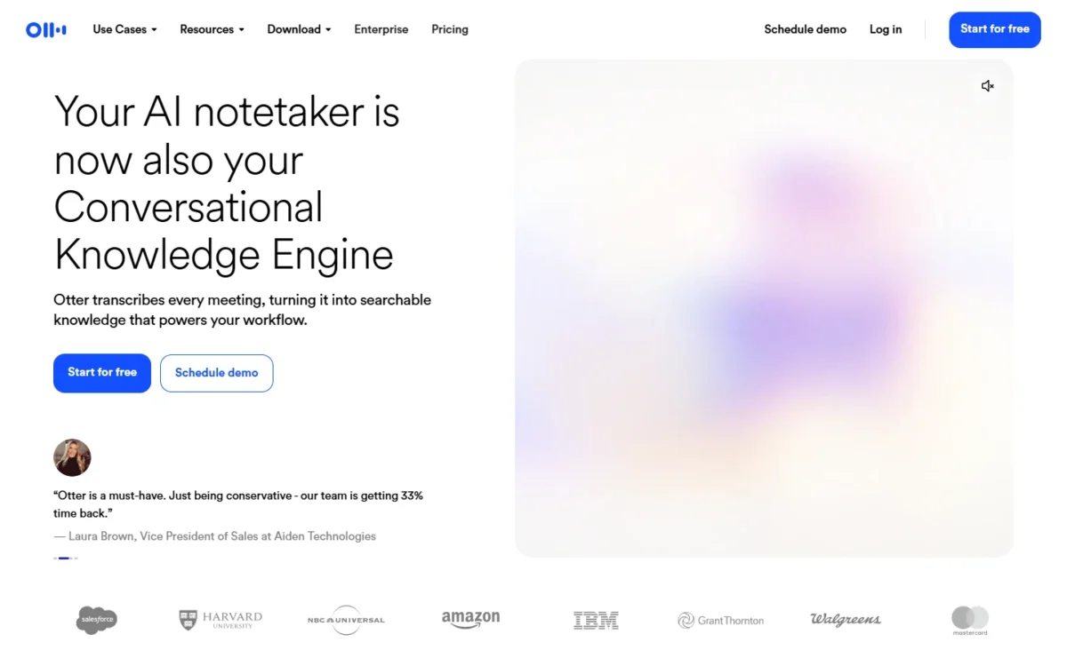 Otter.ai homepage, first screen