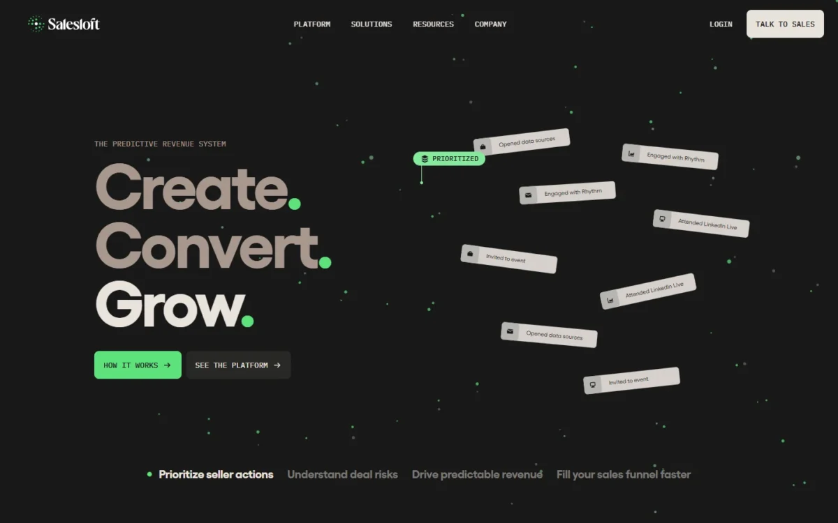 Salesloft homepage, first screen