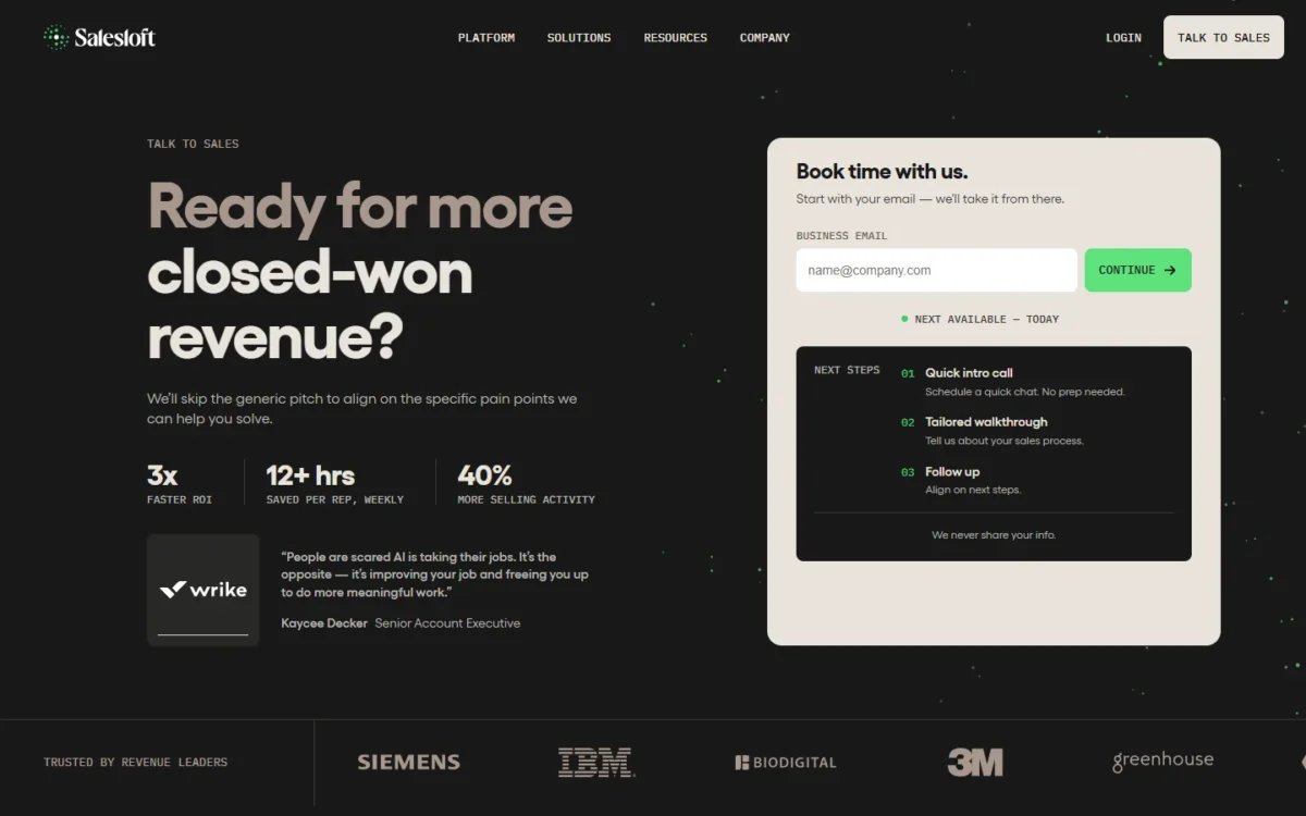 Salesloft pricing page, talk to sales