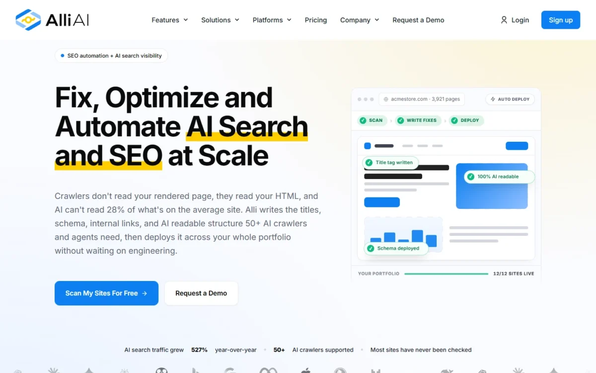 Alli AI homepage, first screen