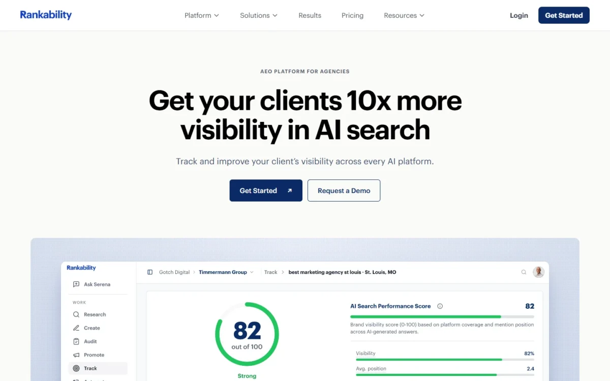 Rankability homepage, first screen