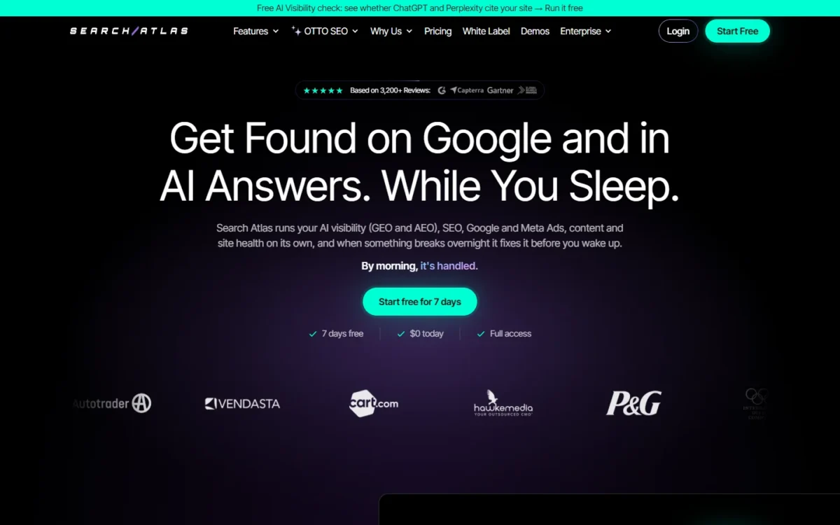 Search Atlas homepage, first screen