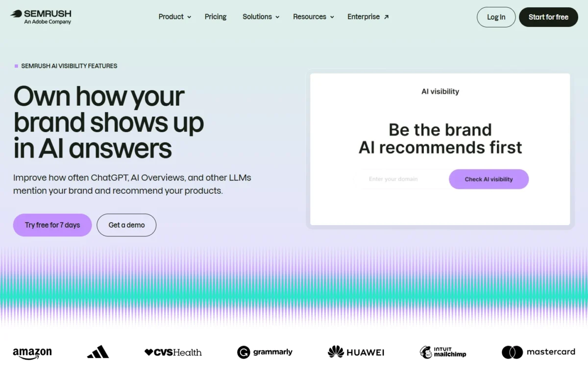 Semrush AI visibility features page naming ChatGPT and AI Overviews