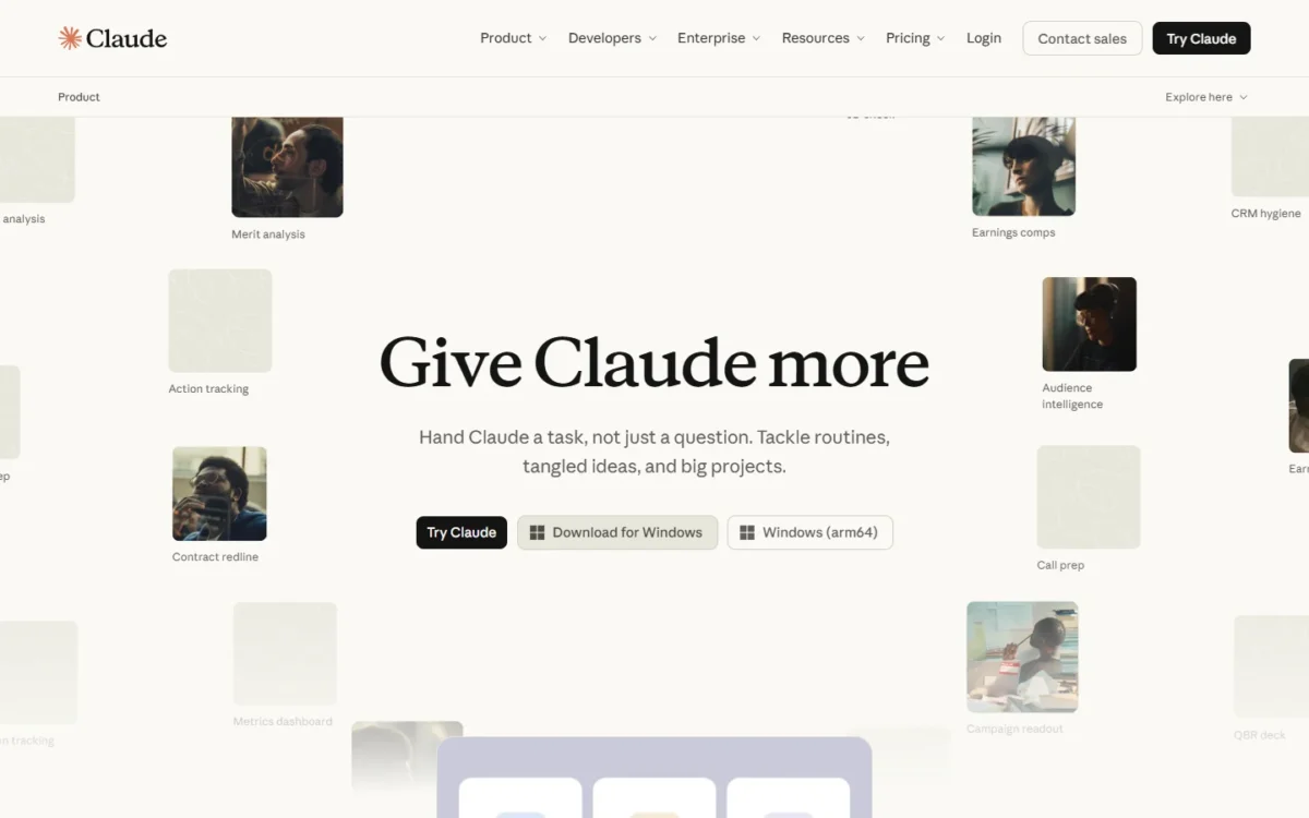 Claude product page inviting teams to hand Claude a task