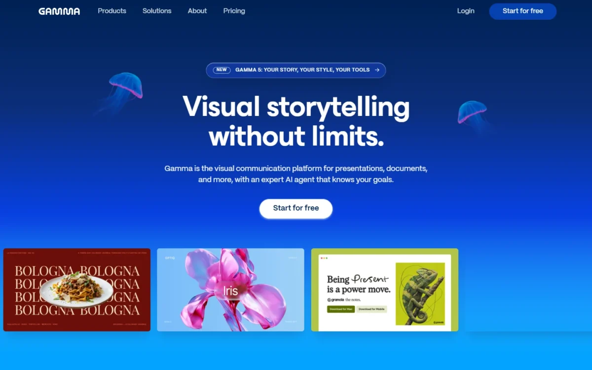 Gamma homepage, first screen