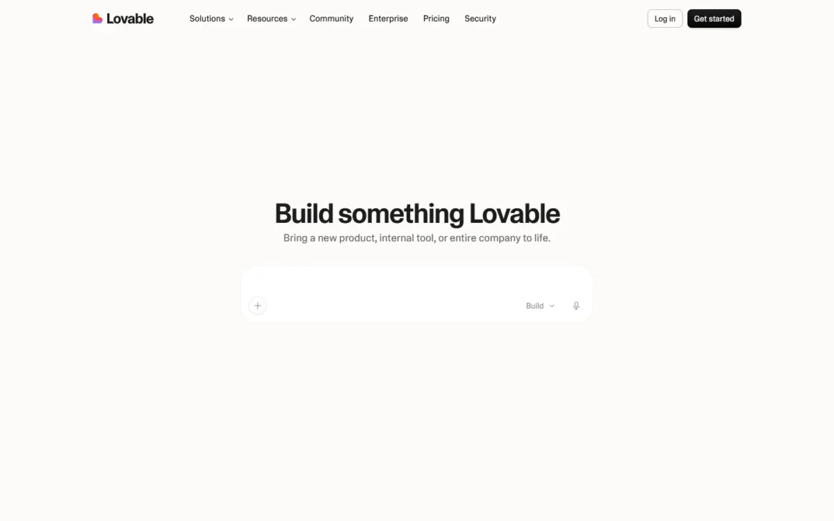 Lovable homepage, first screen