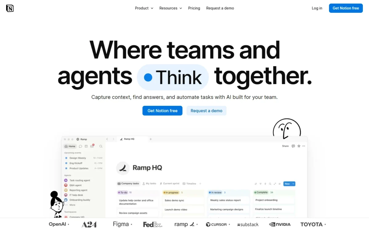 Notion homepage, first screen
