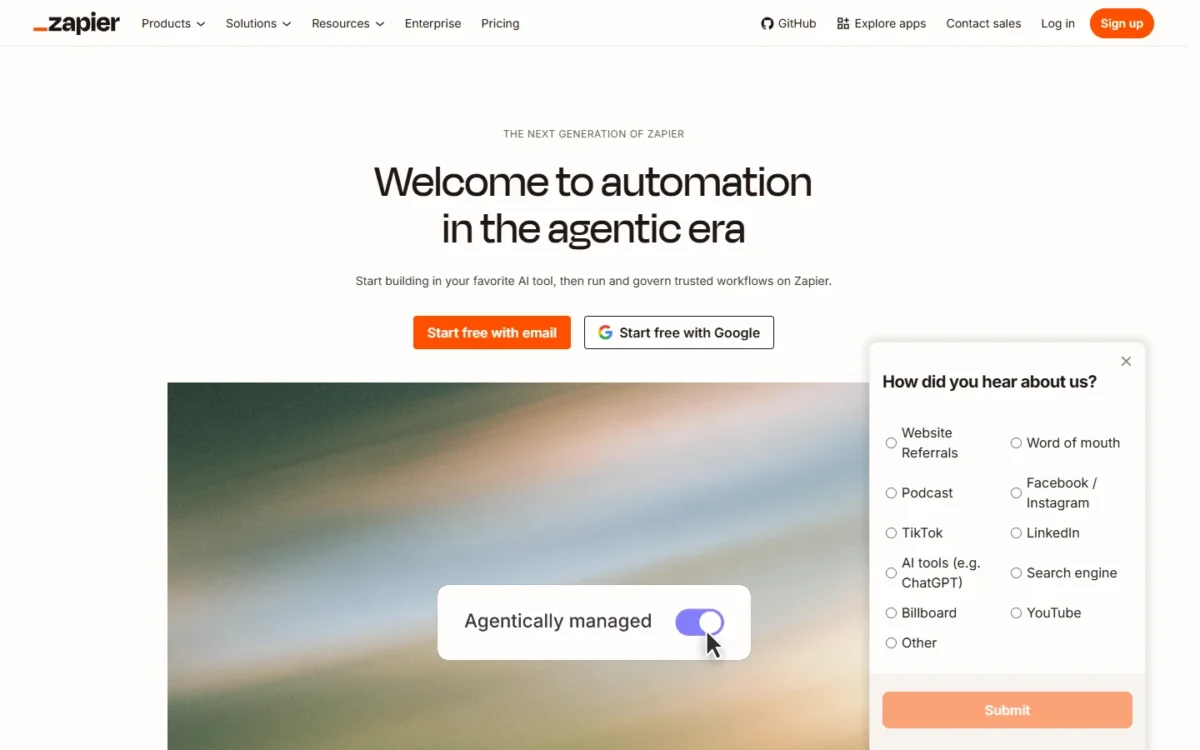 Zapier homepage, first screen