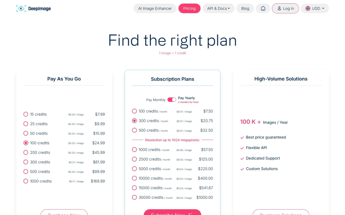 Deep-Image.ai pricing page