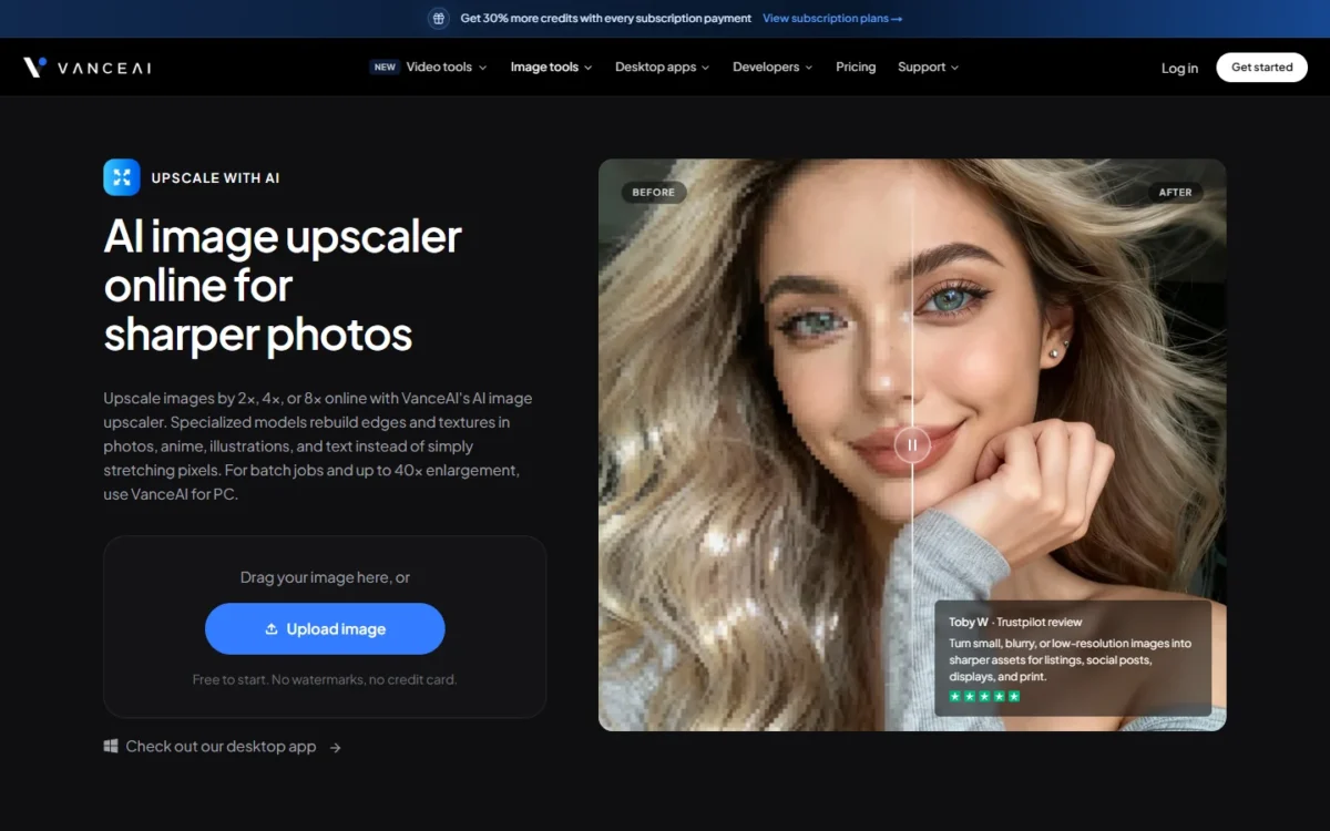 VanceAI image upscaler page