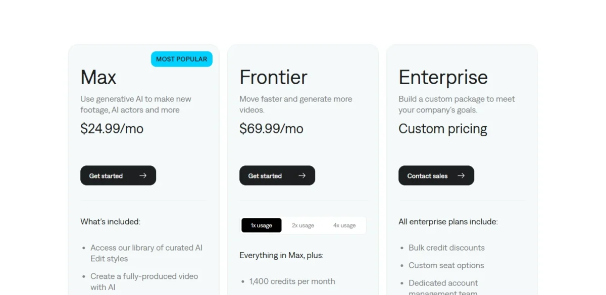Captions pricing page with its plans