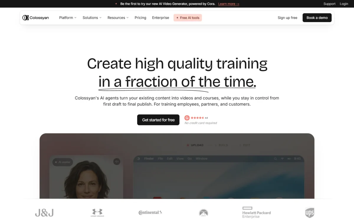 Colossyan homepage, first screen