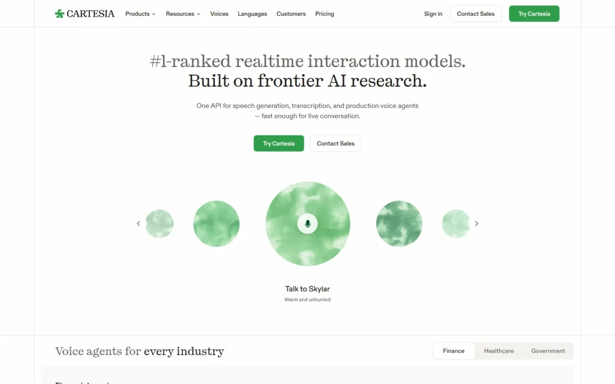 Cartesia homepage, first screen