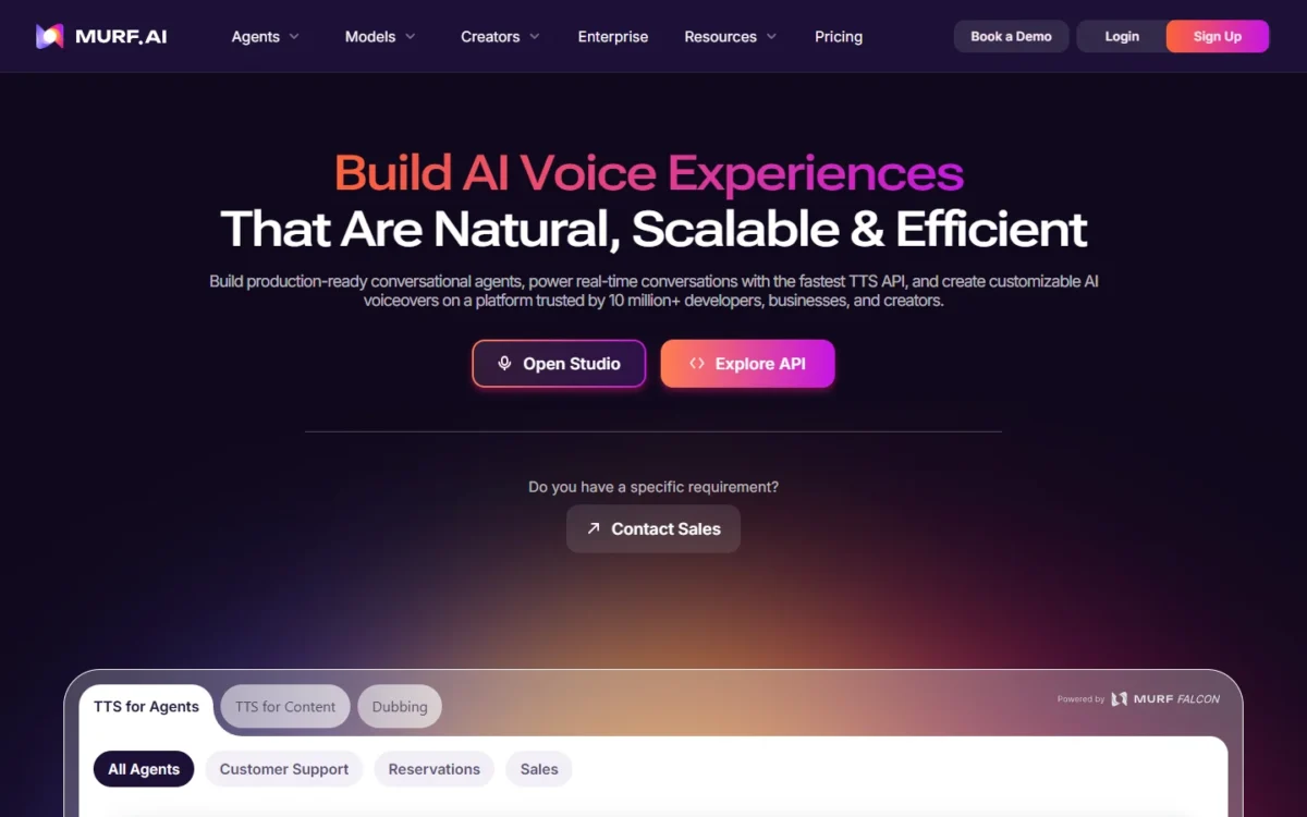 Murf AI homepage, first screen