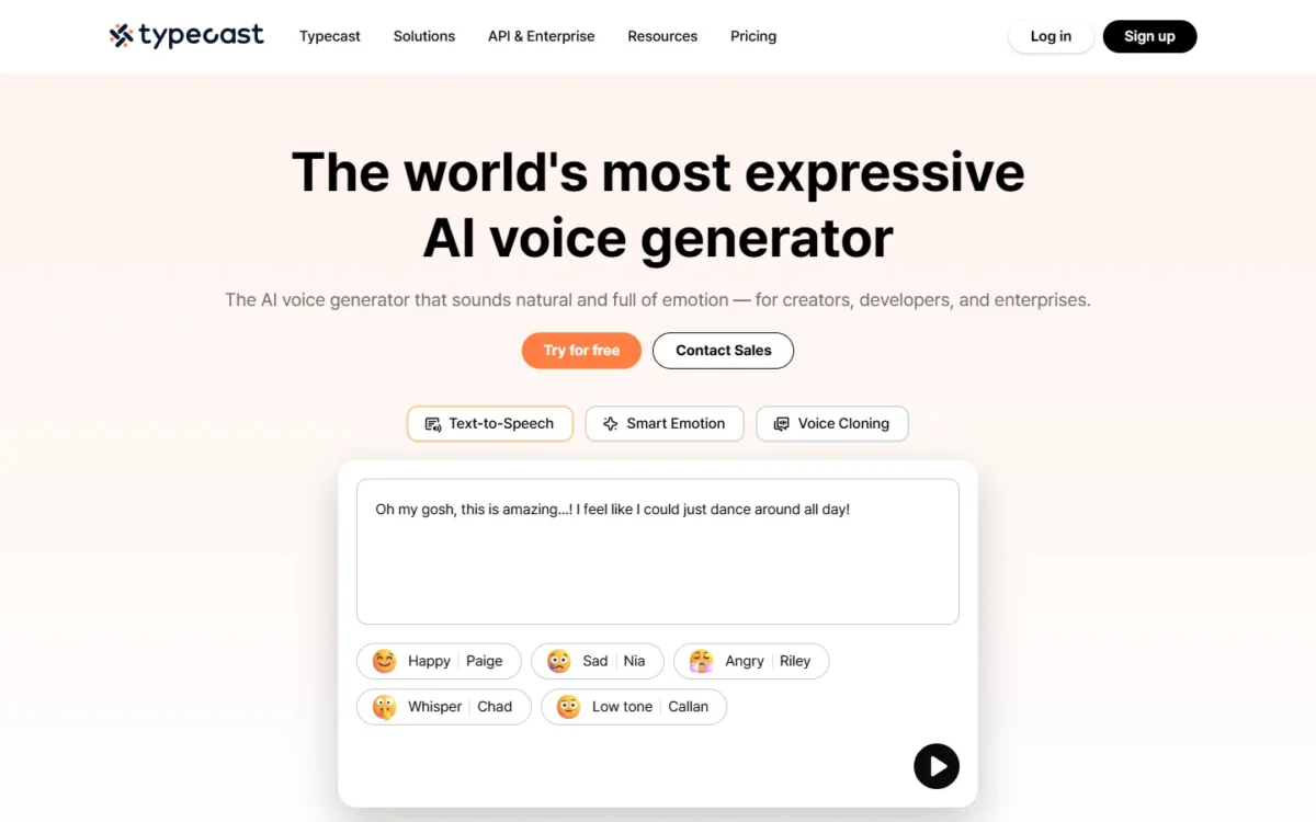 Typecast homepage, first screen
