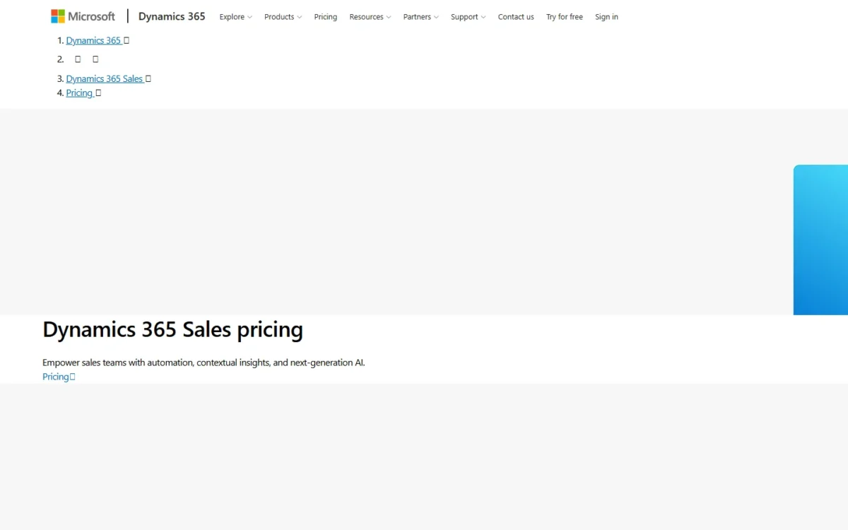 Dynamics 365 Sales pricing page, first screen