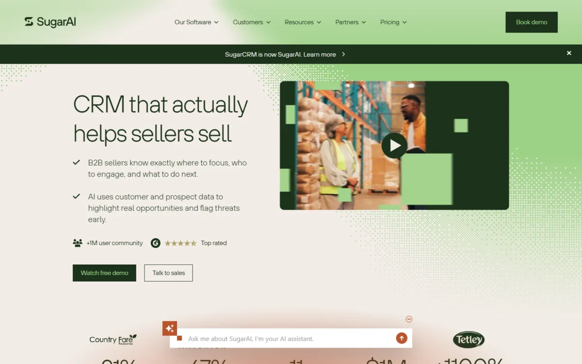 Sugar Sell homepage, first screen